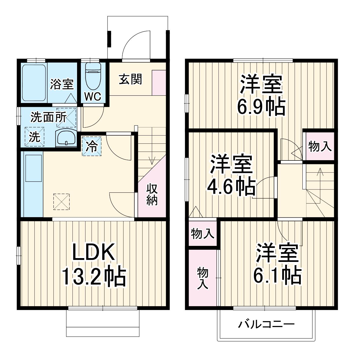 グリーンヒルズＡ棟(3LDK)の間取り写真