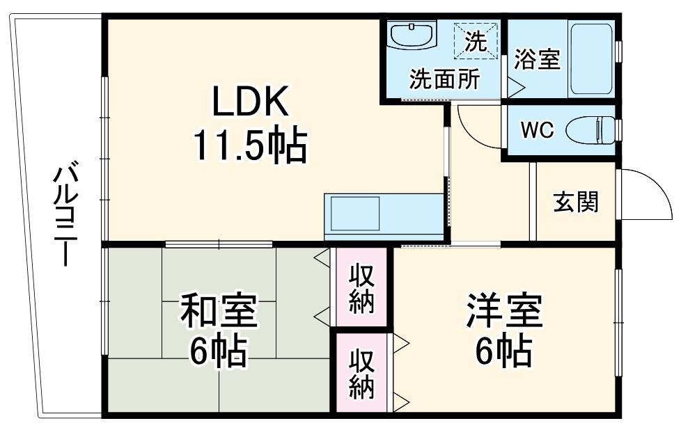ホワイトヒル(2LDK/1階)の間取り写真