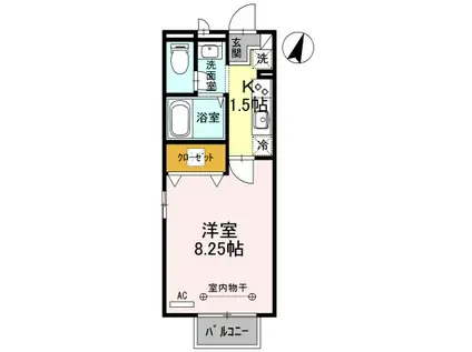 グランモアⅠ(1K/1階)の間取り写真