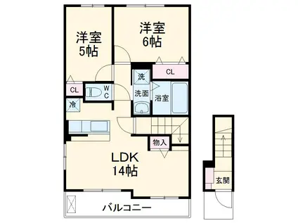 スカイテラス21 Ⅰ号館(2LDK/2階)の間取り写真