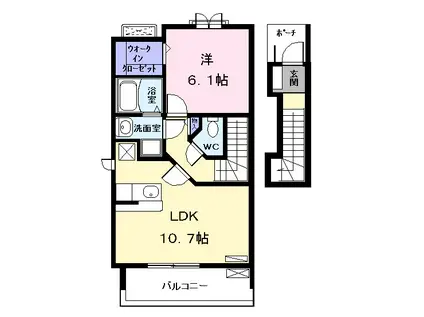 ノーブル港西Ⅰ(1LDK/2階)の間取り写真