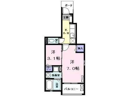 コーポ宮東(2K/1階)の間取り写真