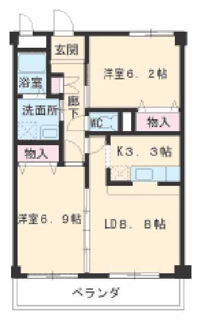 オアシス荒池(2LDK/1階)の間取り写真