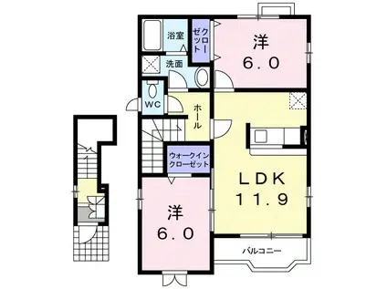 カーサ・デュ・ソレイユ(2LDK/2階)の間取り写真