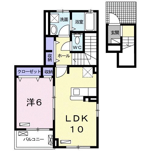グランペ西ノ山(1LDK/2階)の間取り写真