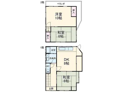 京浜東北・根岸線 山手駅 徒歩20分 2階建 築43年(3SDK)の間取り写真