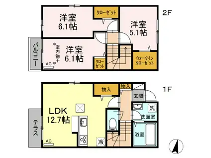 伊豆箱根大雄山線 塚原駅(神奈川) 徒歩12分 2階建 築6年(3LDK)の間取り写真