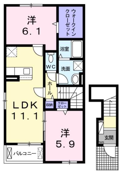 トウカキスクワール1(2LDK/2階)の間取り写真