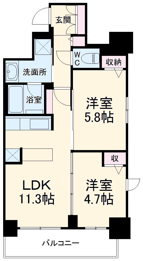 S-RESIDENCE葵Ⅱ(2LDK/14階)の間取り写真