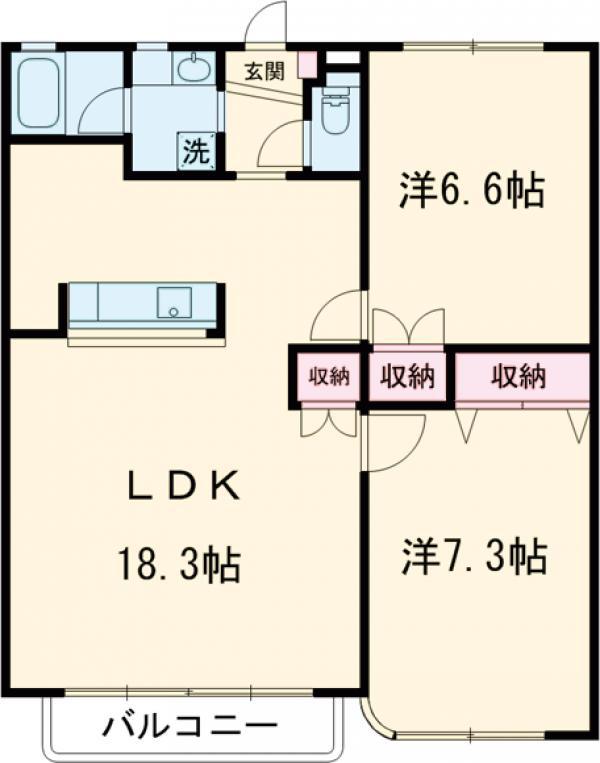 ラティア南烏山(2LDK/3階)の間取り写真