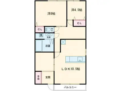 天笠ハイツ(2LDK/1階)の間取り写真