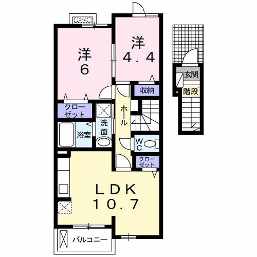 グランディオーソⅠ(2LDK/2階)の間取り写真