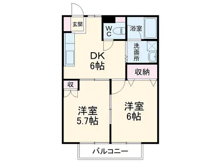 AQUAハイツ(2DK/2階)の間取り写真