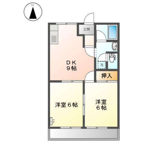フォートレス21B(2DK/2階)の間取り写真