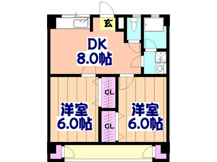 ヴィラージュ新鎌ヶ谷(2DK/4階)の間取り写真
