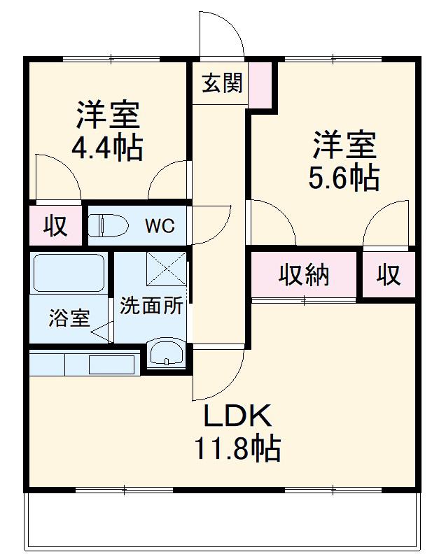 フロントヒルズⅢ(2LDK/4階)の間取り写真