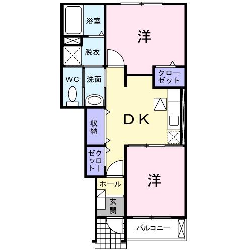クラシオンB(2DK/1階)の間取り写真