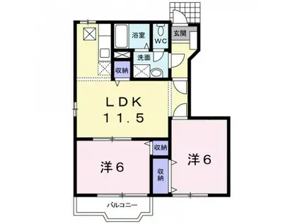 シャトーブランⅡ(2LDK/1階)の間取り写真