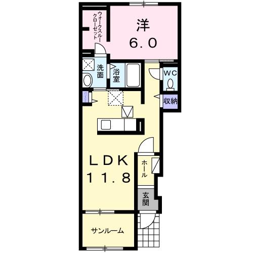 ステイゴールドⅡ(1LDK/1階)の間取り写真
