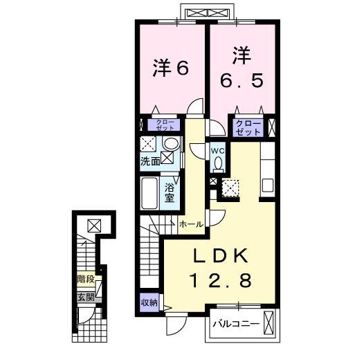 エレガント・MⅠ(2LDK/2階)の間取り写真