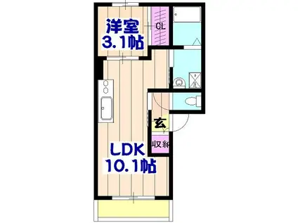 ららベイⅢ(1LDK/2階)の間取り写真