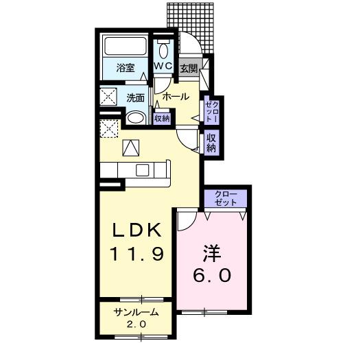 エルディケイ Ⅱ(1LDK/1階)の間取り写真