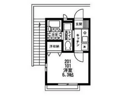 パークメゾン(1K/2階)の間取り写真