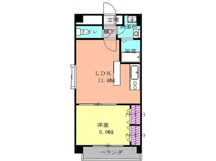 フラットS(1LDK/2階)の間取り写真