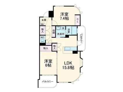 シャンドフルール(2LDK/1階)の間取り写真