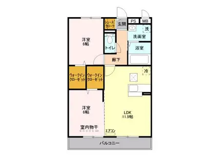 フェニックス小仙波C(2LDK/3階)の間取り写真