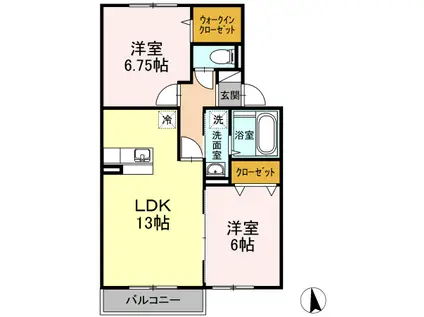 サウス WIND2(2LDK/2階)の間取り写真