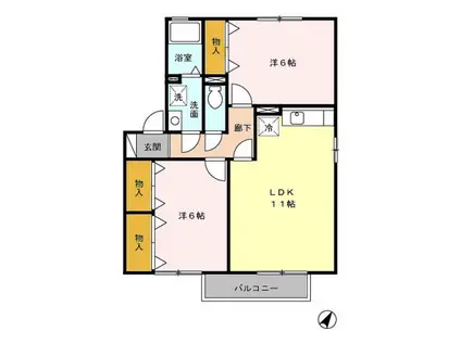 ウールクロッシェA(2LDK/2階)の間取り写真