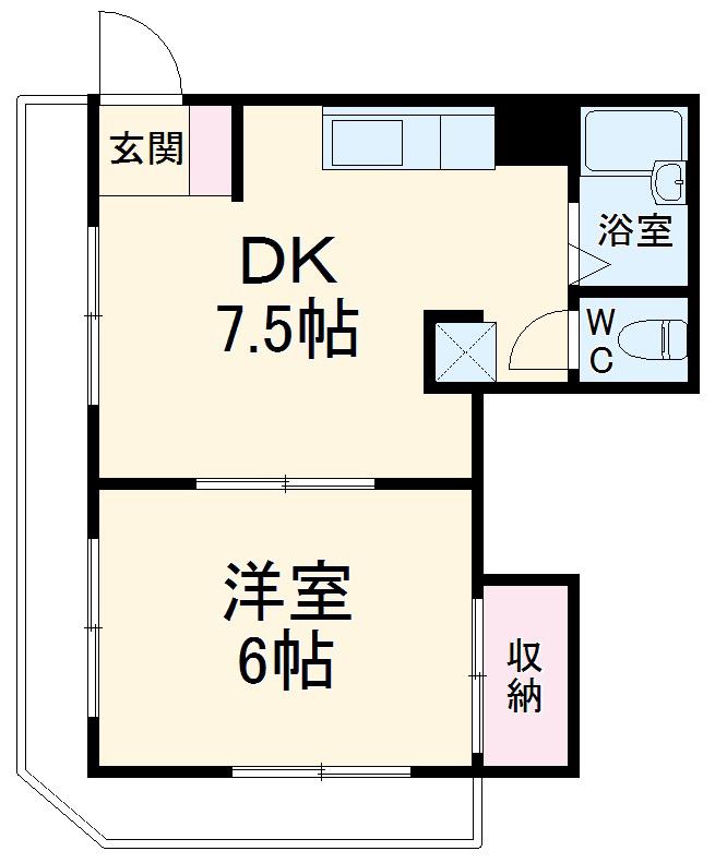 シーフラワーコーポ(1DK/2階)の間取り写真