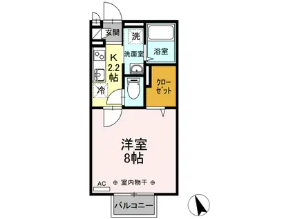 シリウス(1K/2階)の間取り写真