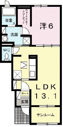 テール シエルⅠ(1LDK/1階)の間取り写真