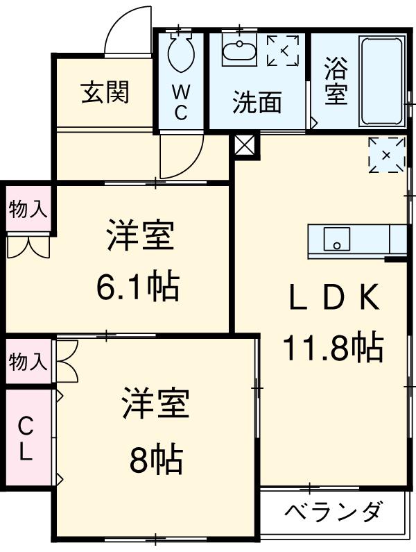 ヴィレッジ布橋B(2LDK/1階)の間取り写真