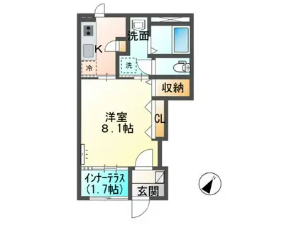 マウントリバー Ⅱ(1K/1階)の間取り写真