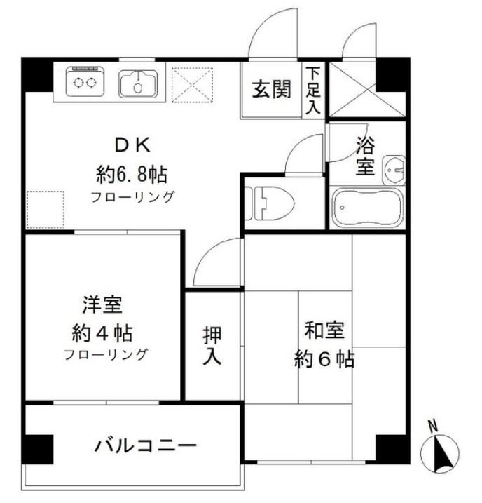 レジデンス鹿野2(2DK/4階)の間取り写真