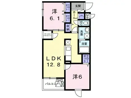 フェリシエ(2LDK/2階)の間取り写真