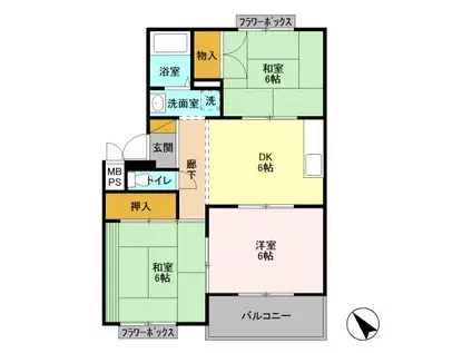 パークサイド石塚(2LDK/3階)の間取り写真