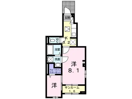 コートハウス蓼原Ⅱ(2K/1階)の間取り写真