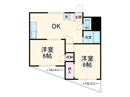 ウィリアムヒルズ本厚木(2DK/5階)の間取り写真