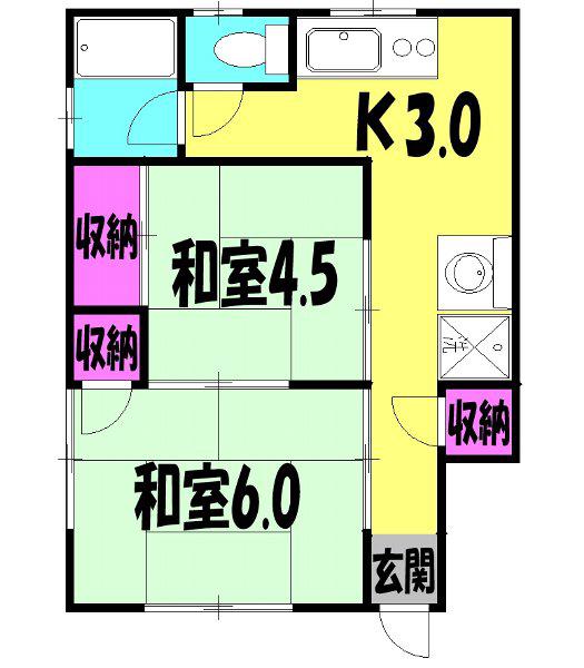 コーポ上野(2K/1階)の間取り写真