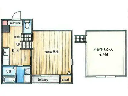 リーフル弐番館(1K/1階)の間取り写真