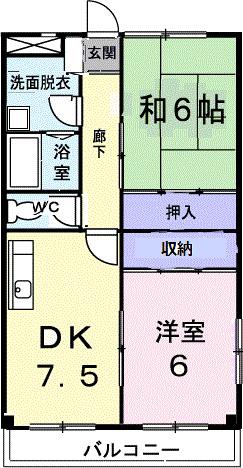 メルベーユ1号館(2DK/3階)の間取り写真