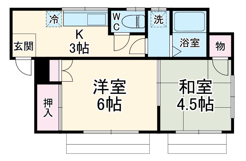 ハイツ野﨑A(2K/1階)の間取り写真