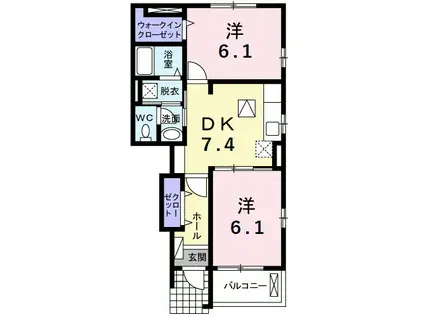 エアリーヒルⅤ(2DK/1階)の間取り写真