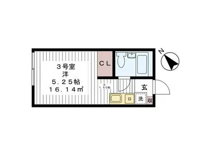 グリーン都賀(ワンルーム/1階)の間取り写真