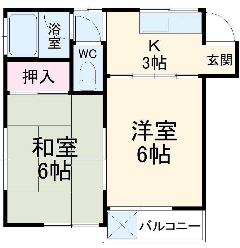 ヒルサンライズⅡ(2K/1階)の間取り写真