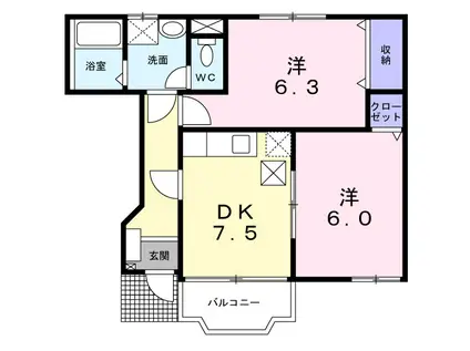 サニーフォレスト(2DK/1階)の間取り写真